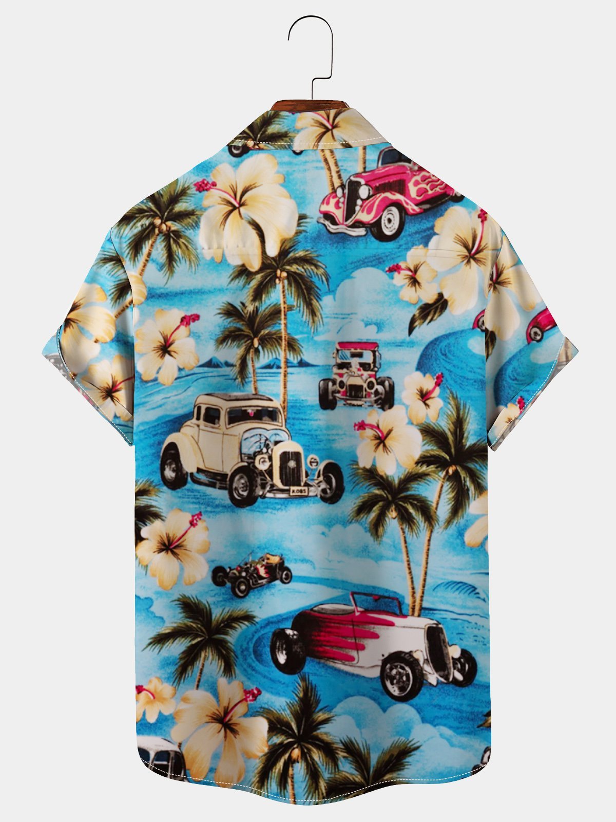 Men‘s Blue Holiday Hawaiian Shirts Floral  Vintage Wrinkle Free Tropical Shirts