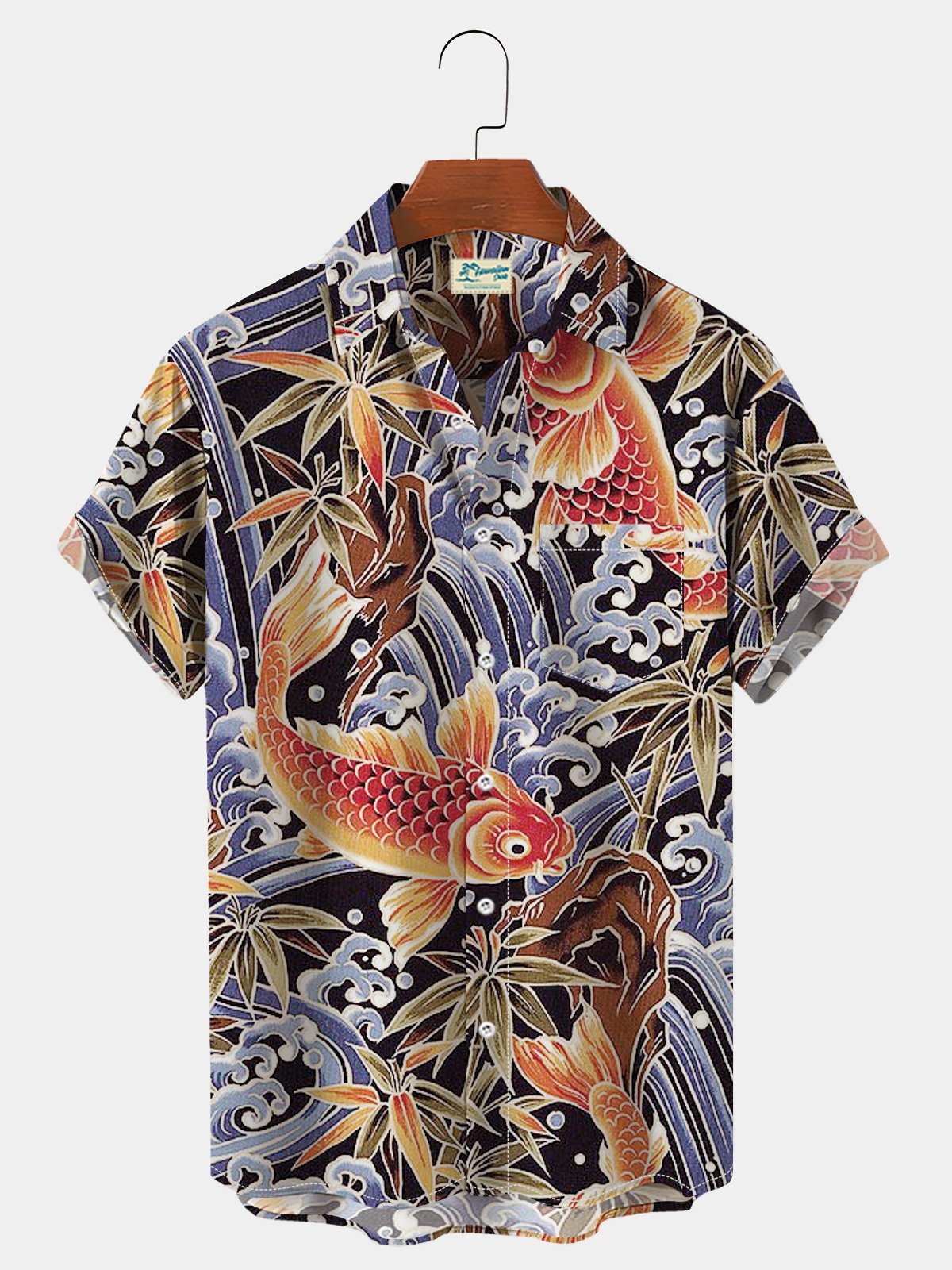 Men's Vintage Casual Aloha Shirts Japanese Koi Ukiyoe Plus Size Tops