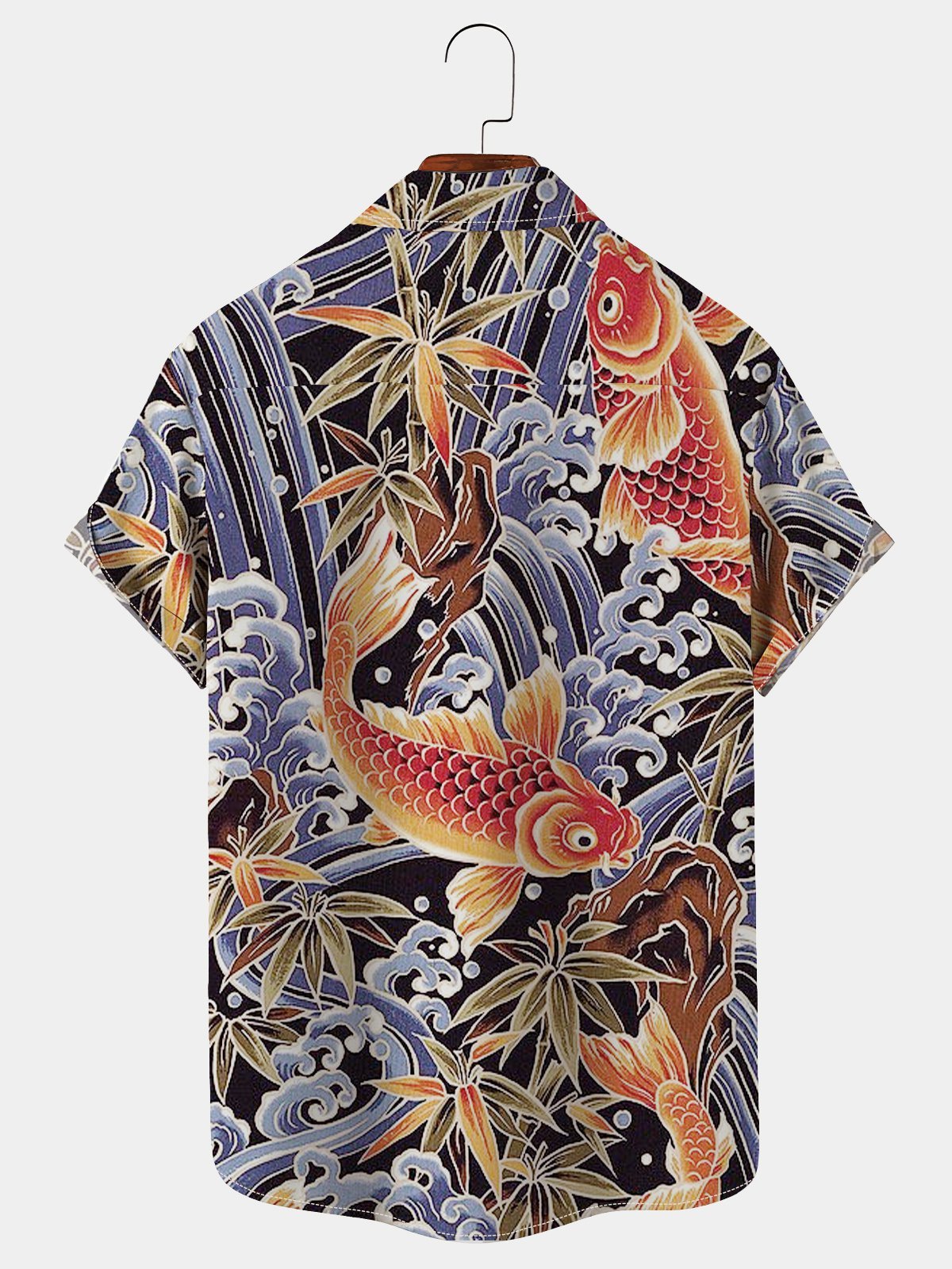 Men's Vintage Casual Aloha Shirts Japanese Koi Ukiyoe Plus Size Tops