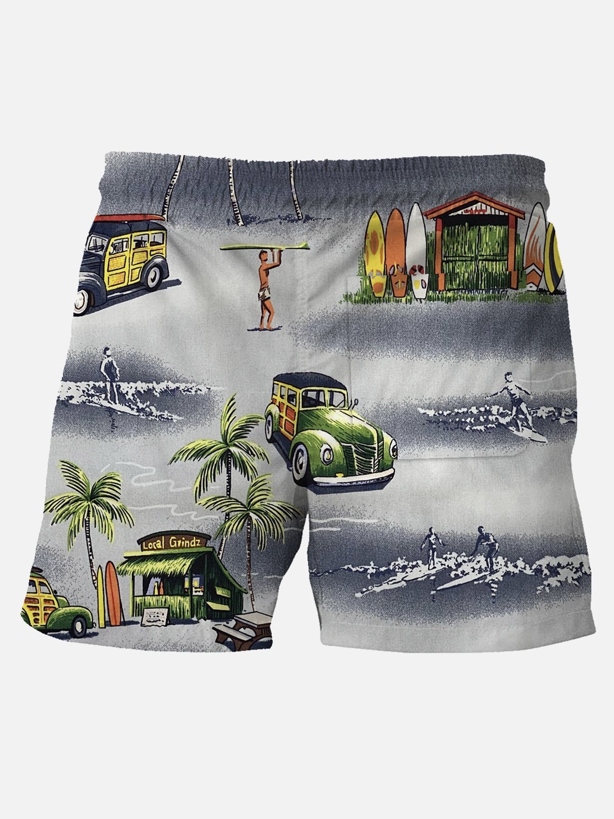 Men's Holiday Hawaiian Beach Shorts Palm Tree Car  Wrinkle Free Quick Dry Pants