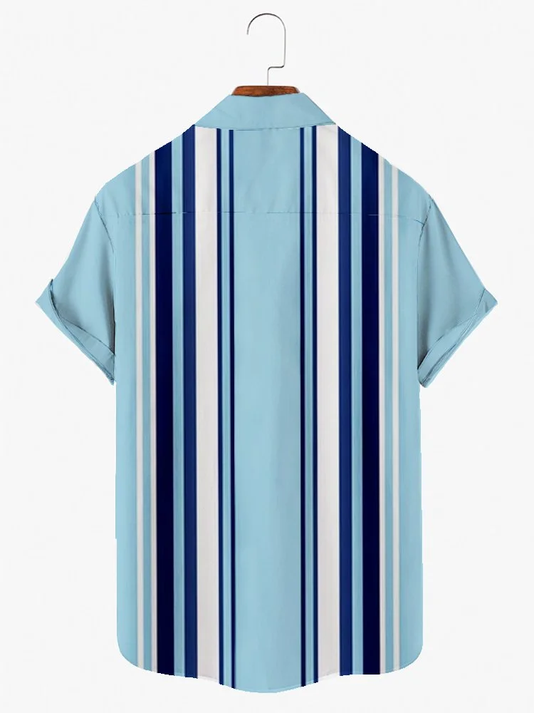 Men's Blue Stripes Vintage Breathable Comfortable-Blend Shirts