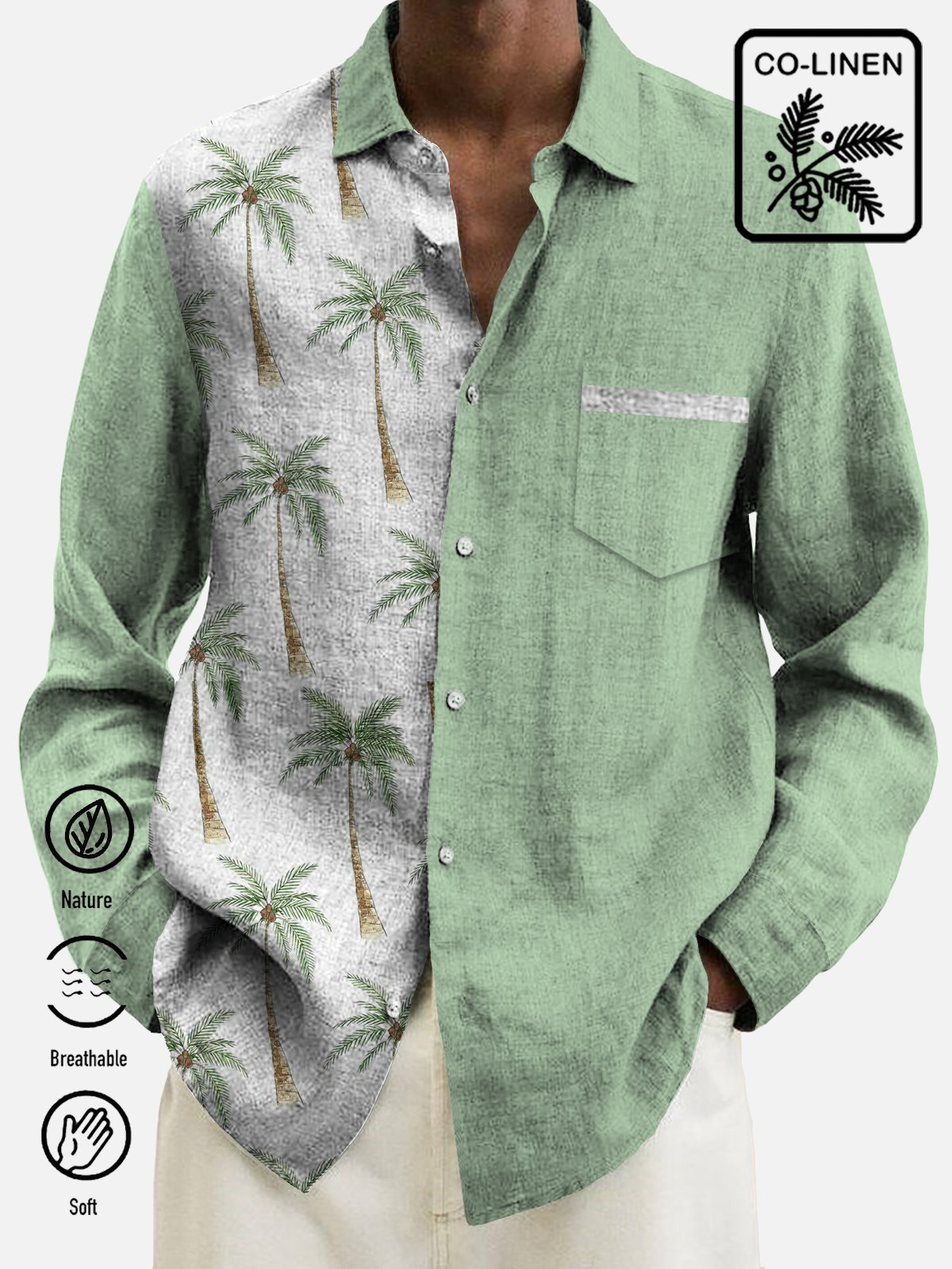 Mens Natural Fiber Coconut Tree Holiday Series Nature  Fiber Shirts & Tops