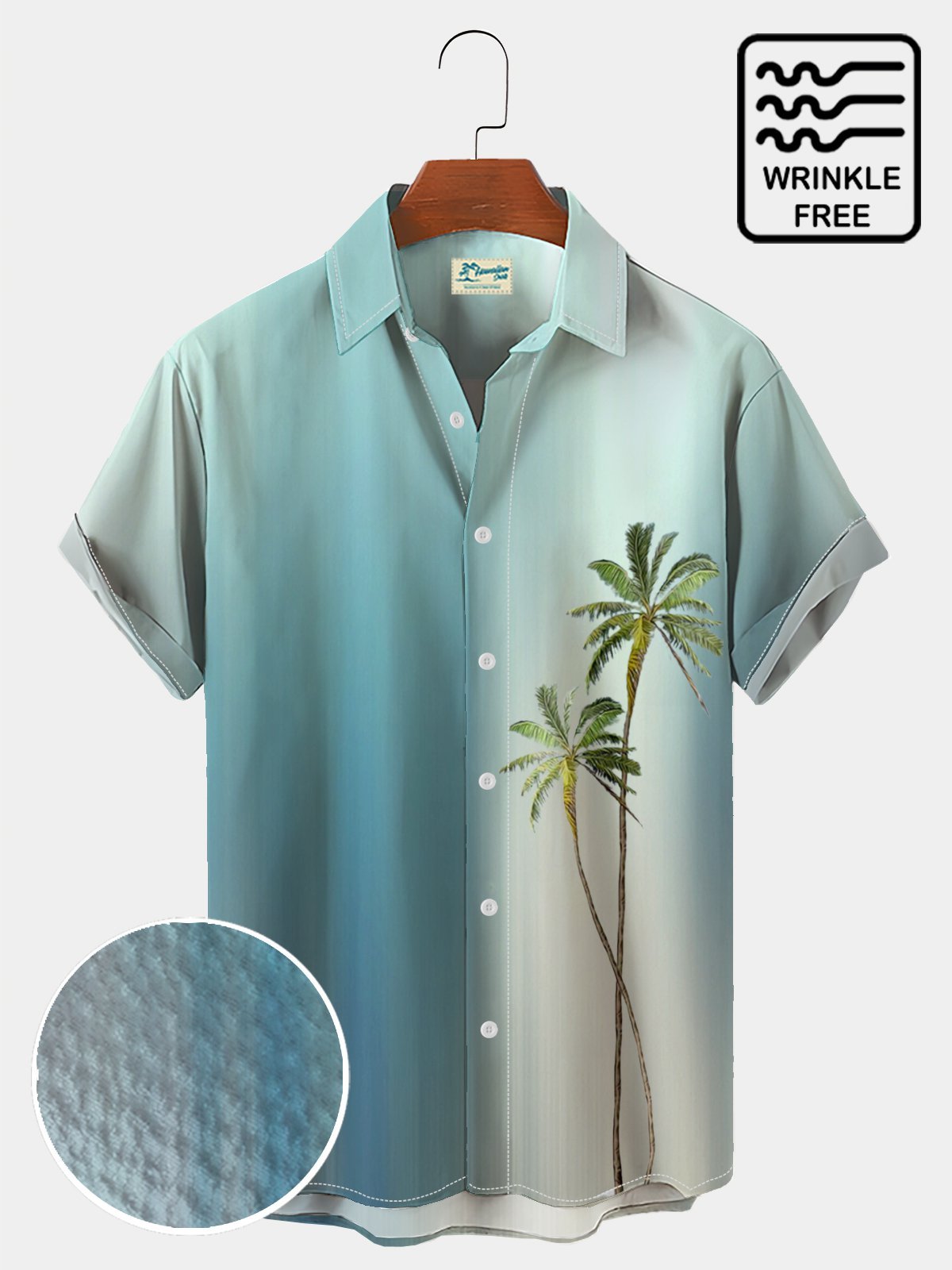 Men's Holiday Gradient Hawaiian Short Sleeve Seersucker Wrinkle Free Shirt