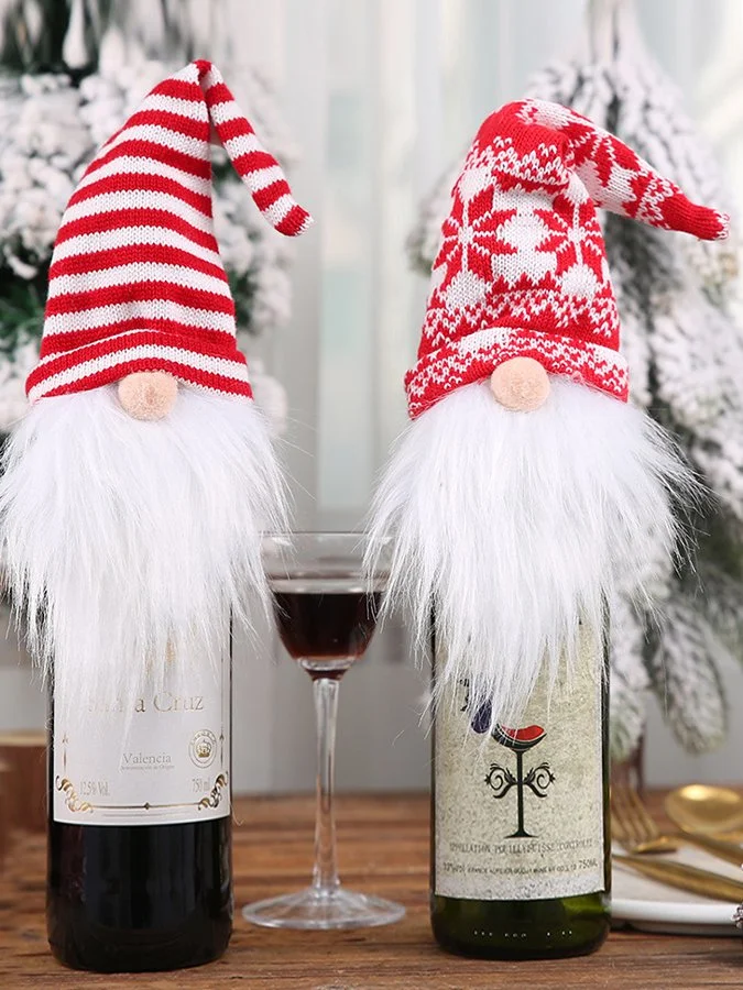 Knitted Cap Santa Claus Wine Set Ornament
