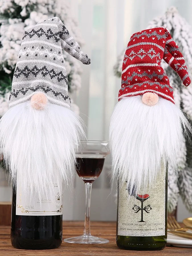 Knitted Cap Santa Claus Wine Set Ornament