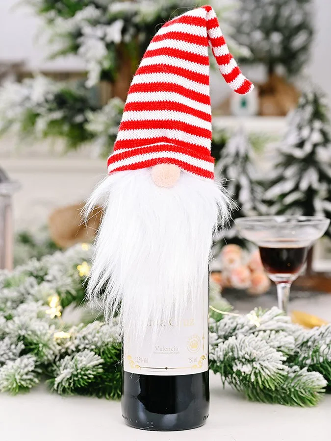 Knitted Cap Santa Claus Wine Set Ornament