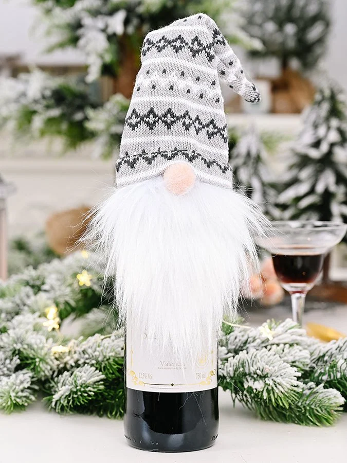 Knitted Cap Santa Claus Wine Set Ornament