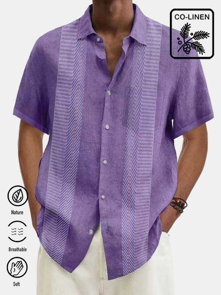 Royaura Men's Cotton Linen Hawaiian Short Sleeve Button-Up Pocket Shirt