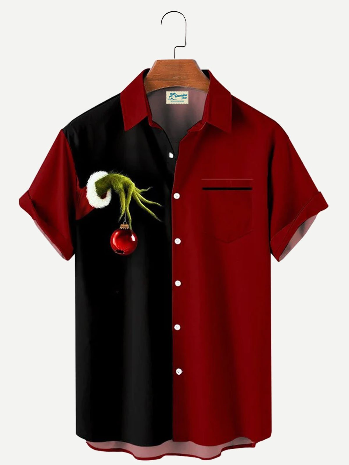 Royaura® Christmas Lights Print Men's Button Pocket Short Sleeve Shirt Big & Tall