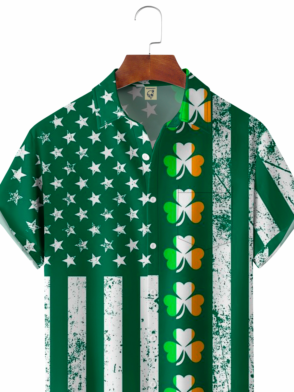 St Patrick‘s Day Shamrock Chest Pocket Short Sleeve Casual Shirt