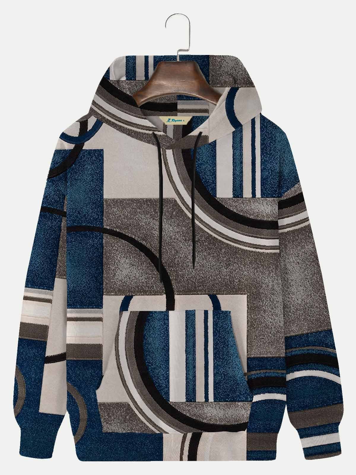 Royaura Men's Vintage Hoodies Geometric Art Comfortable Blend Plus Size Sweatshirt