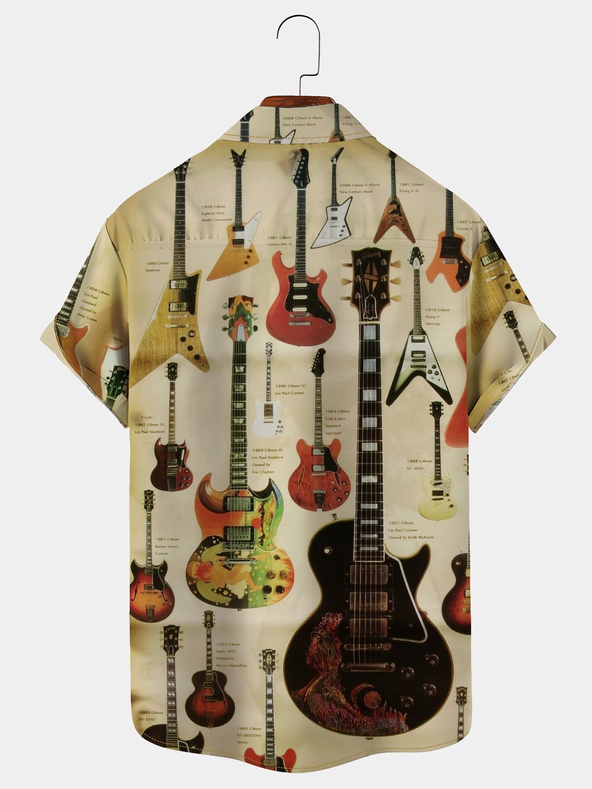 Men's 60's Vintage Shirts Electric Guitar Rock Instrument Wrinkle Free Plus Size Lightweight Seersucker Shirts