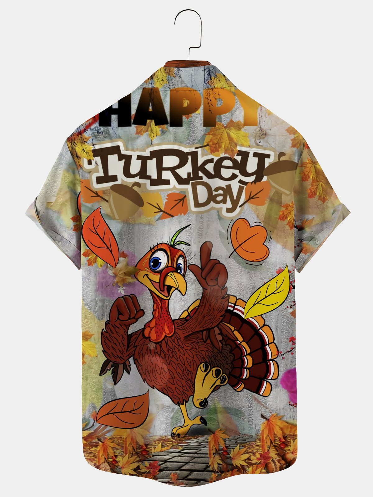 Royaura Men's Holiday Hawaiian Shirts Thanksgiving Turkey Cartoon Art Aloha Plus Size Button Up Shirts