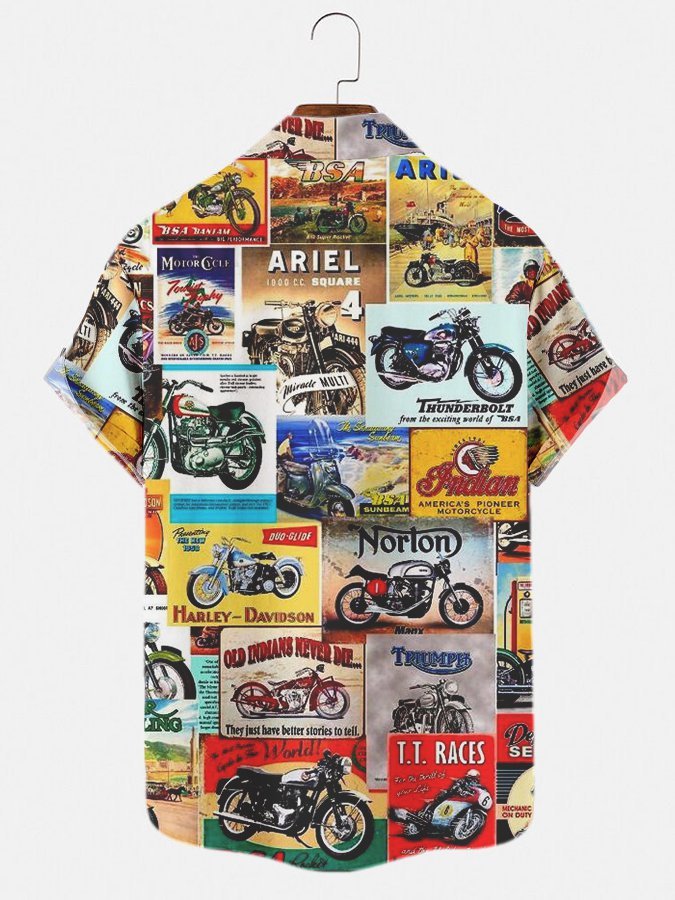 Men's Motorbike Printing Casual Short Sleeve Shirt