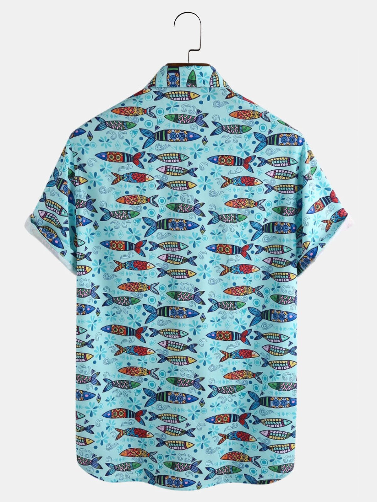 Mens Fish Ocean Creatures Printed Breathable Hawaiian Shirts