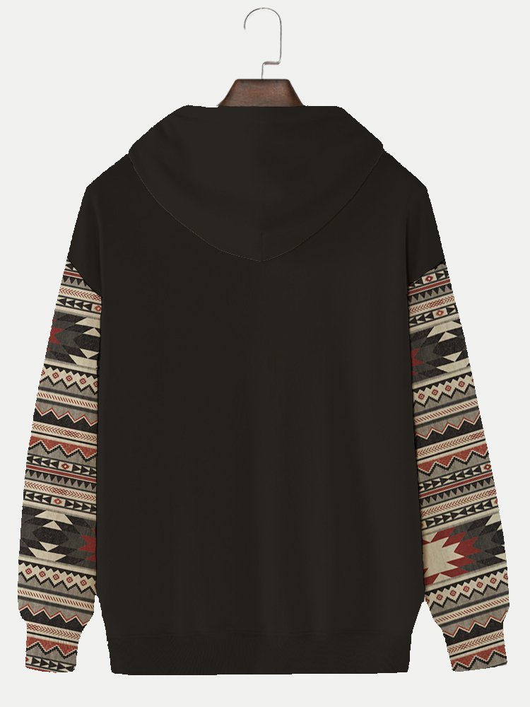 Royaura Men's Vintage Western Ethnic Pattern Long Sleeve Hoodie royaura