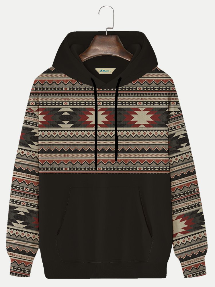 Royaura Men's Vintage Western Ethnic Pattern Long Sleeve Hoodie royaura