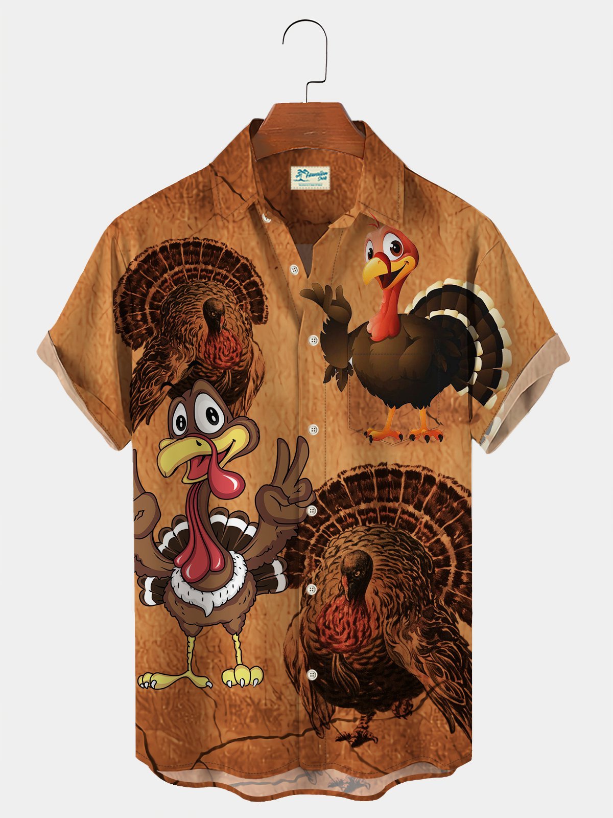 Royaura Men's Thanksgiving Retro Shirts Turkey Cartoon Fun Wrinkle Free Plus Size Hawaiian Shirts