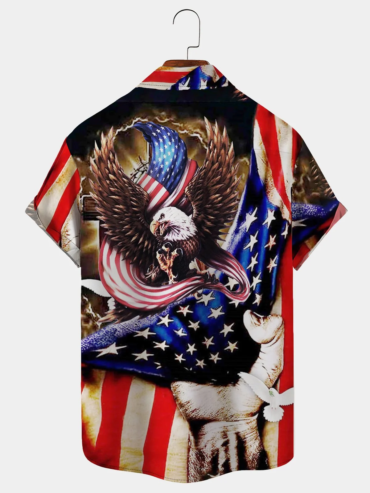 Royaura Men's Vintage Hawaiian Shirt Veterans Day American Flag Art American Eagle Wrinkle Free Plus Size Aloha Shirts