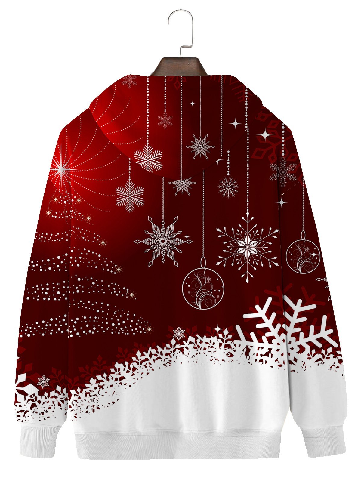 Royaura Men's Red Christmas Hoodie Snowflake Art Comfortable Blend Plus Size Sweatshirt