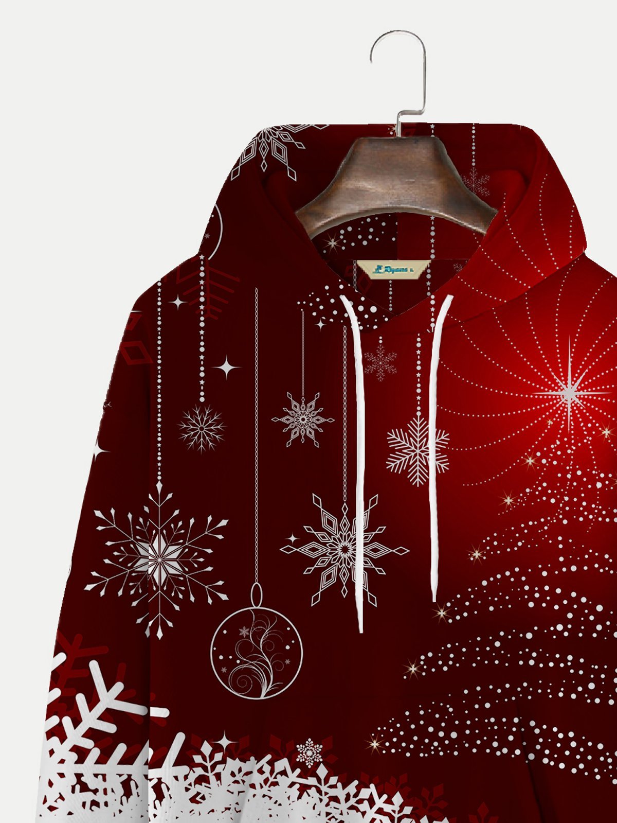 Royaura Men's Red Christmas Hoodie Snowflake Art Comfortable Blend Plus Size Sweatshirt