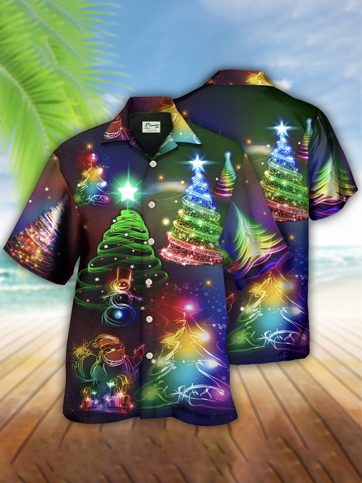 Royaura Men's Christmas Pine Tree Print Loose Short Sleeve Shirts