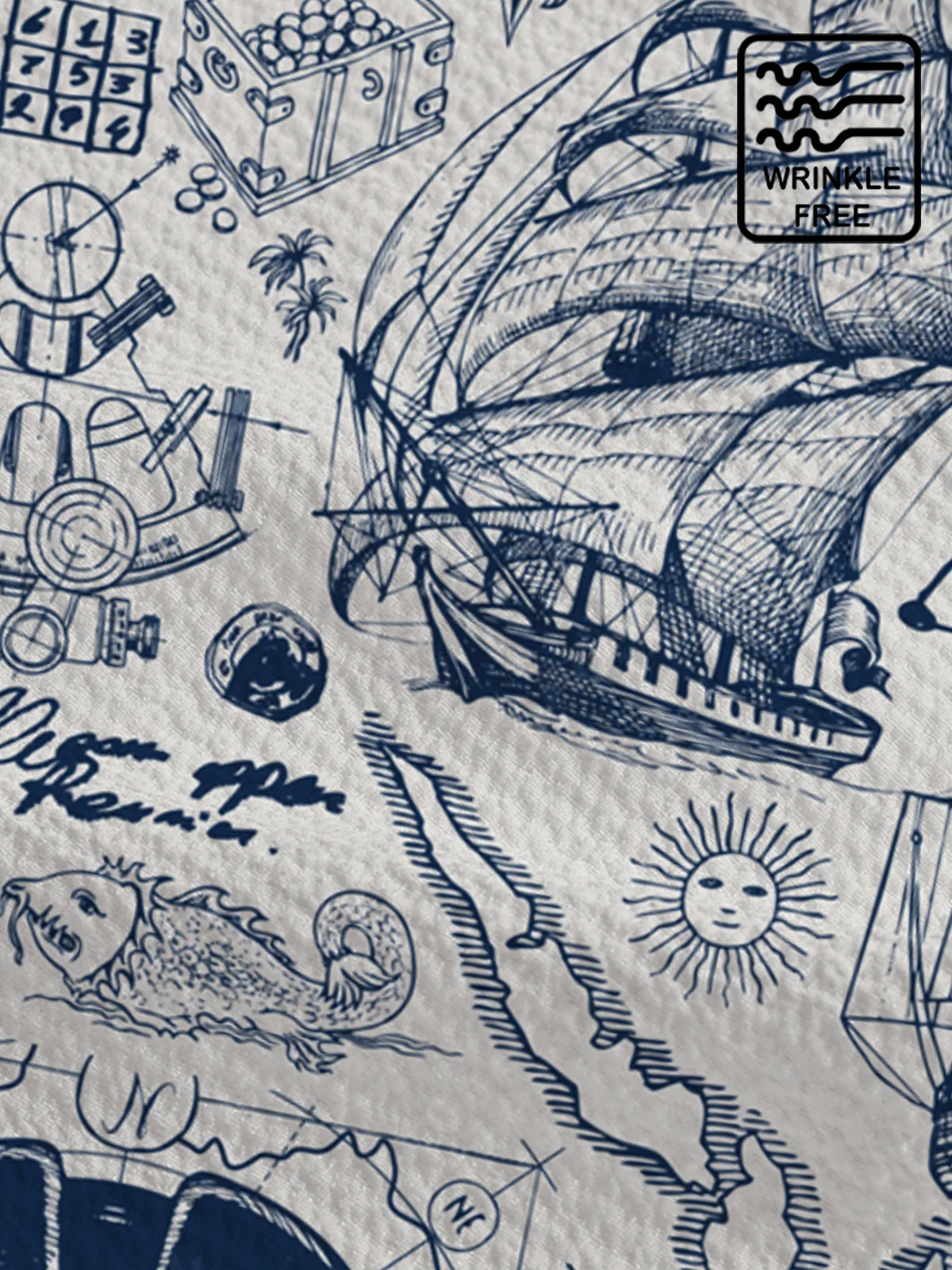 Royaura Men's 50‘s Vintage Pirate Hawaiian Shirts Nautical Map Pirate Ship Skull Seersucker Wrinkle Free Easy Care Aloha Shirts