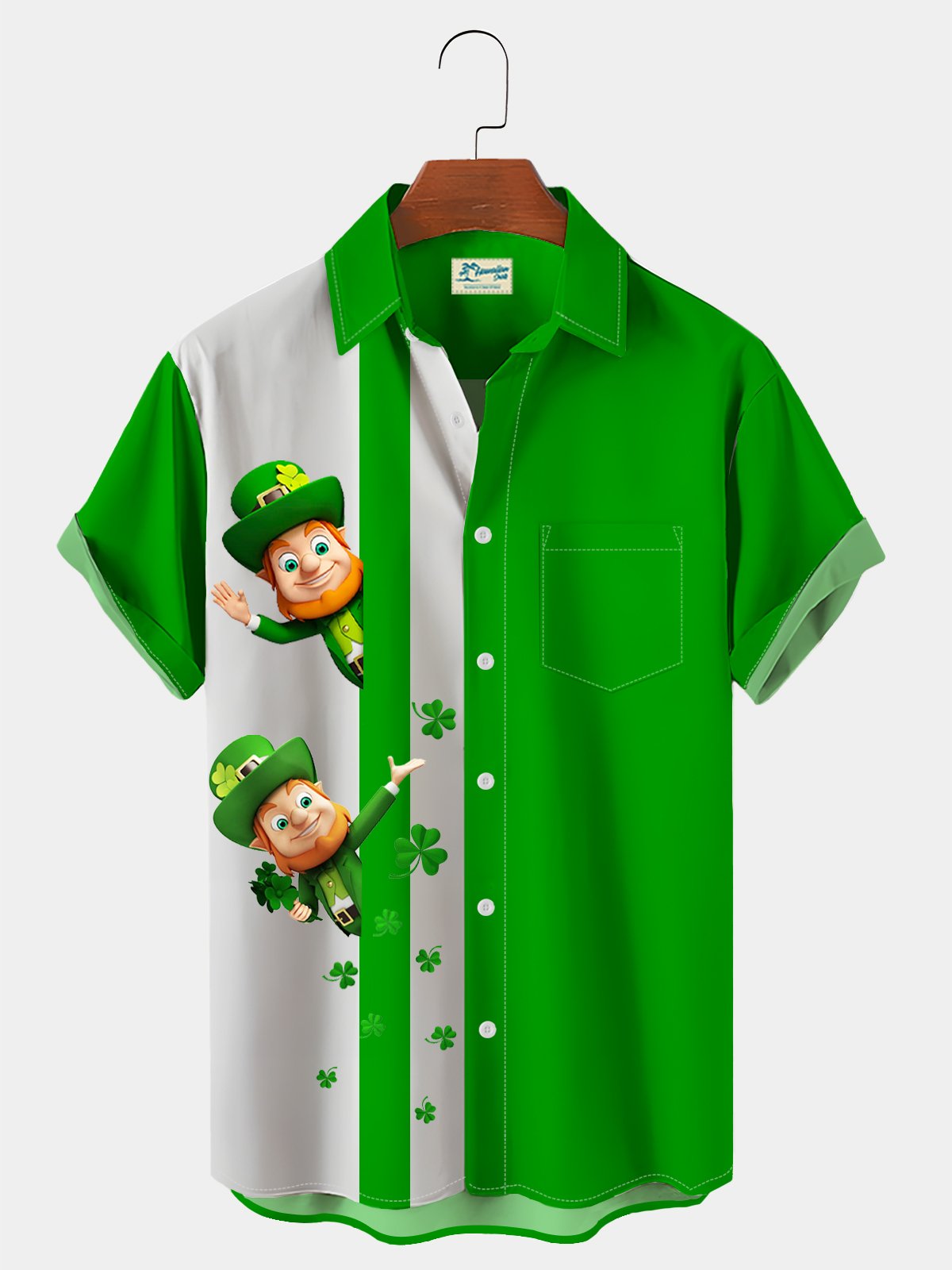 Royaura Men's Holiday St. Patrick Leprechaun Day Hawaiian Short Sleeve Button Up Shirt