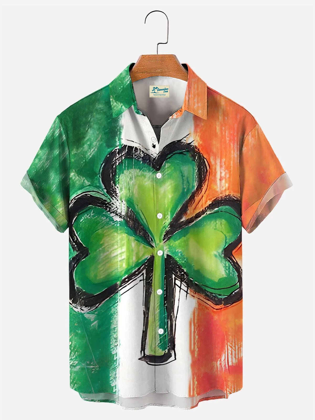 Royaura Men's St. Patrick's Day Shamrock Print Bowling Shirt Seersucker ...