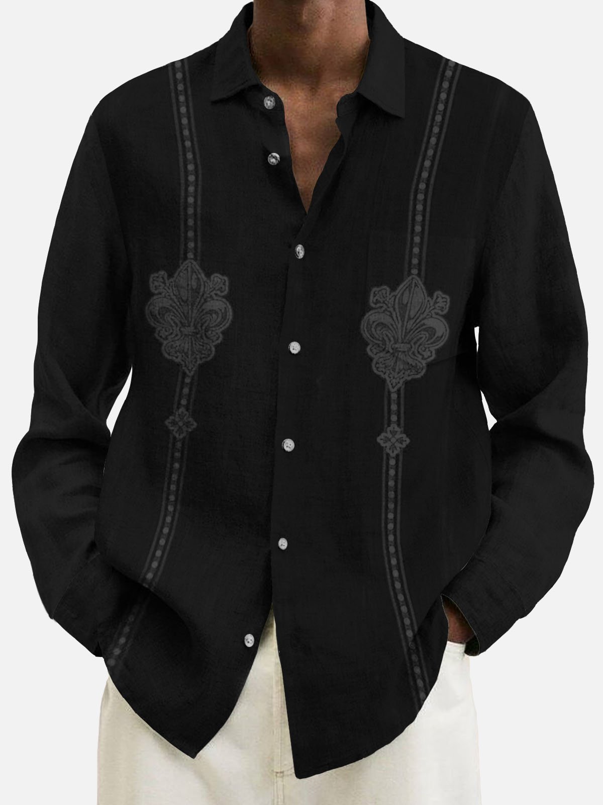 Vintage Striped Print Bowling Long Sleeve Shirt Royaura Men's Natural Fiber Plus Size Shirt