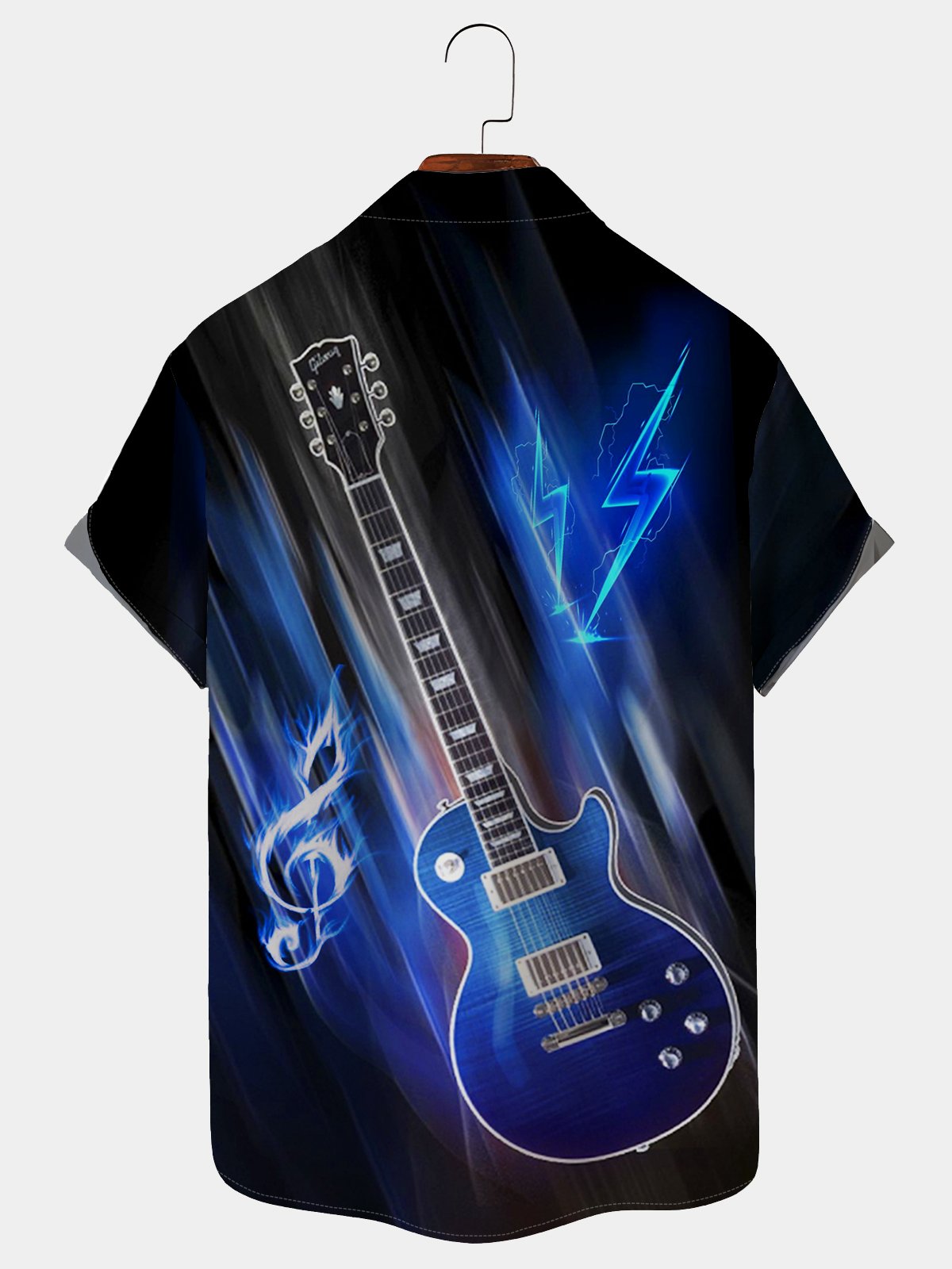 Royaura Men’s Blue Lightning Electric Guitar Hawaiian Shirts Gradient Quick Dry Fashion Music Shirts