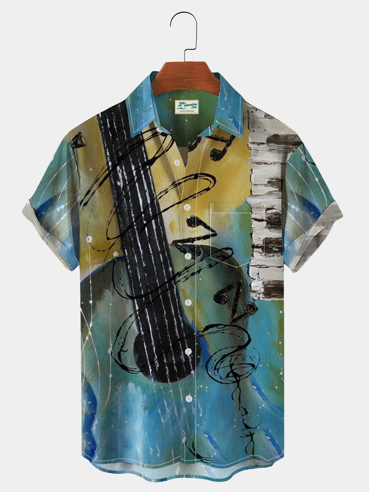 Royaura Music Graphic Men's Guitar Vintage Hawaiian Short Sleeve Shirt