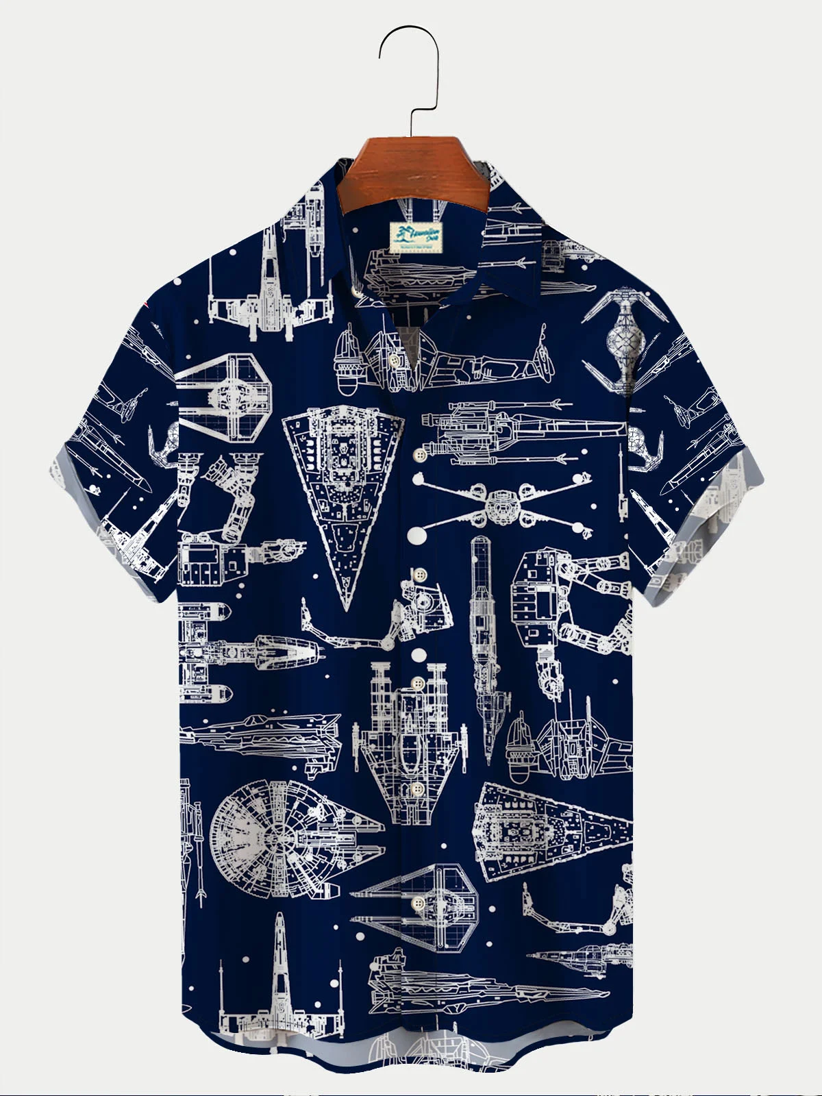Royaura Men's Star Spaceships Print Casual Short Sleeve Hawaiian Shirts