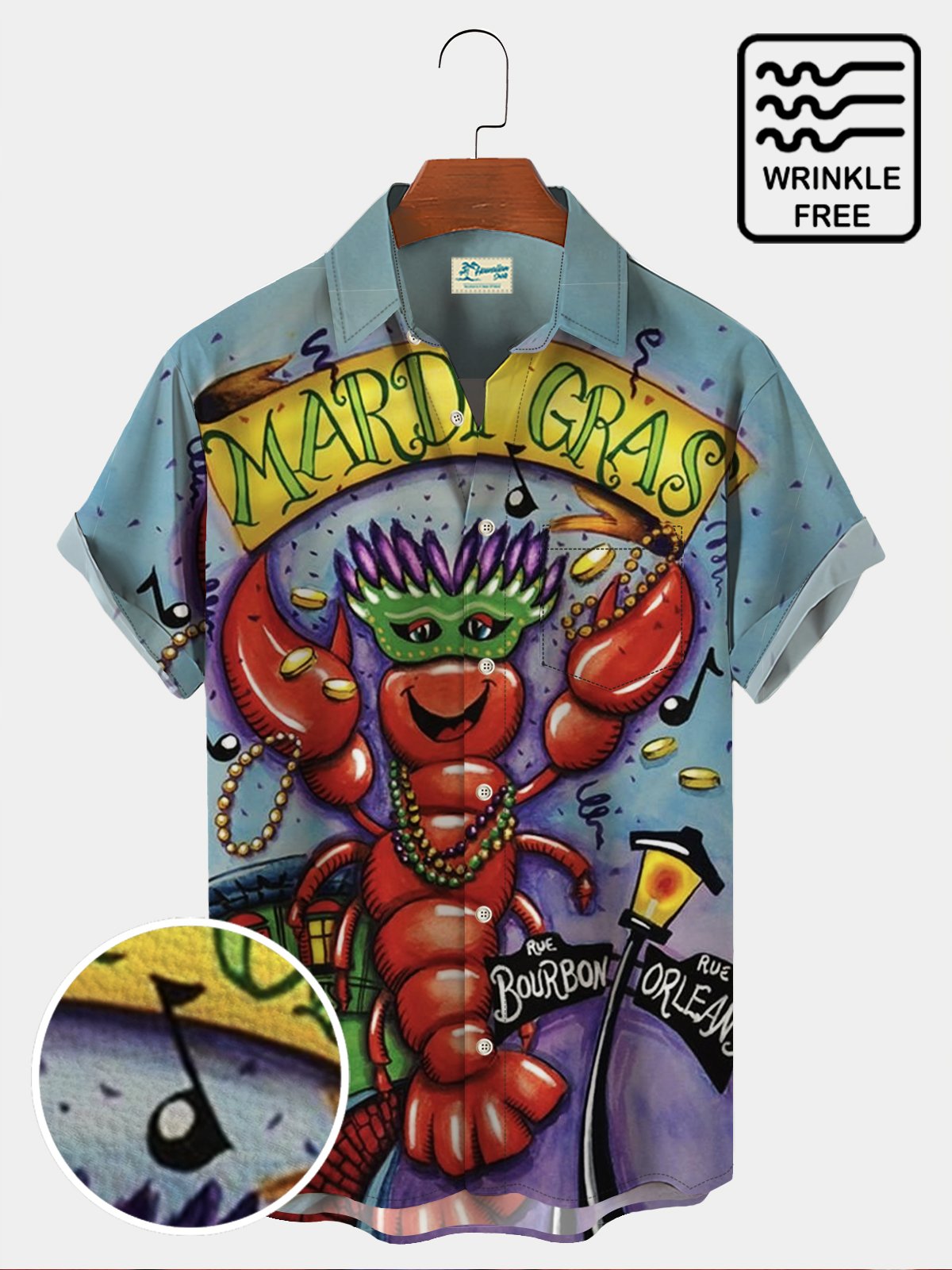 Royaura Mardi Gras Lobster Mania Holiday Hawaiian Shirts Men's Vacation Stretch Oversized Button Down Shirts