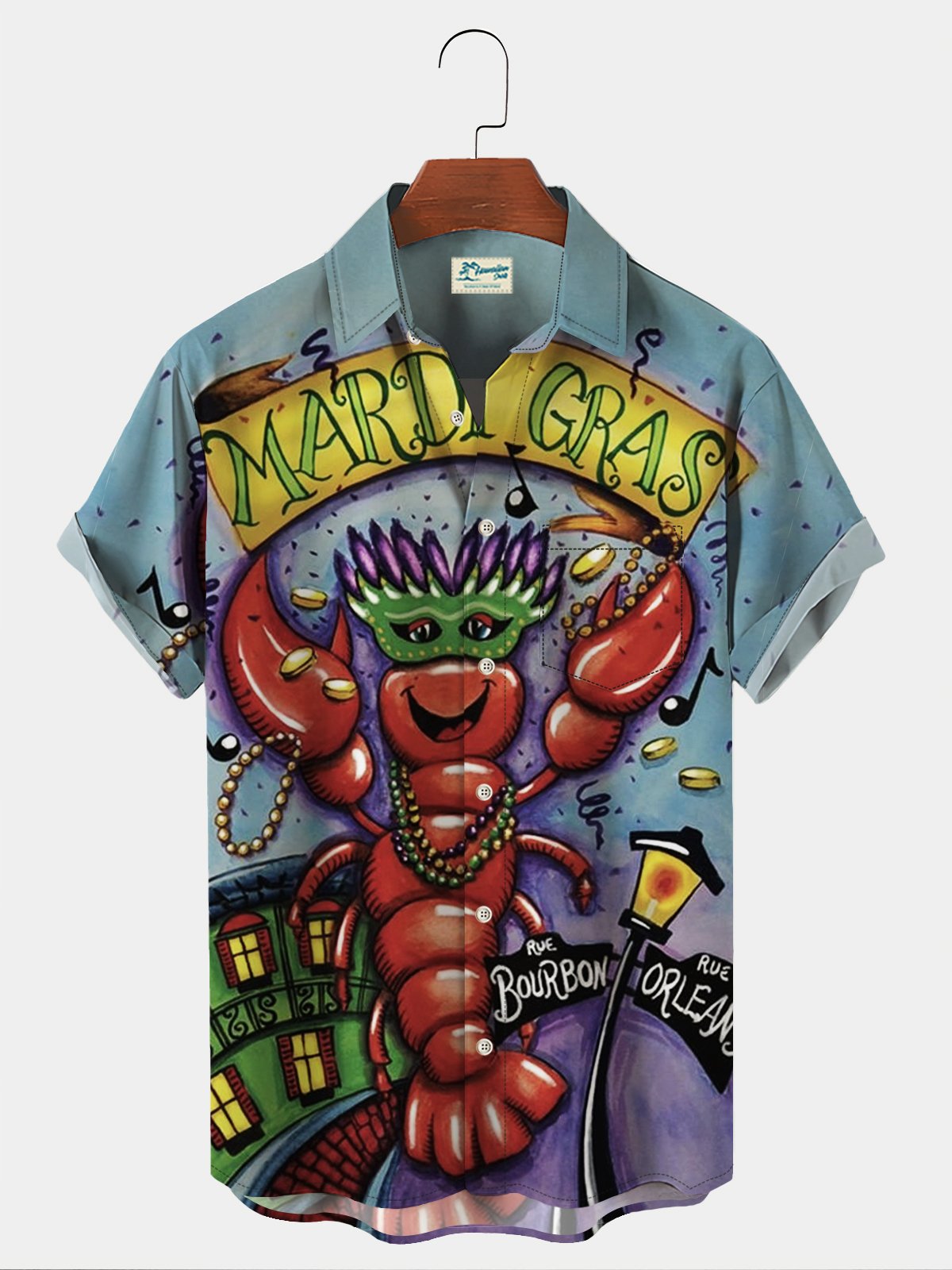 Royaura Mardi Gras Lobster Mania Holiday Hawaiian Shirts Men's Vacation Stretch Oversized Button Down Shirts