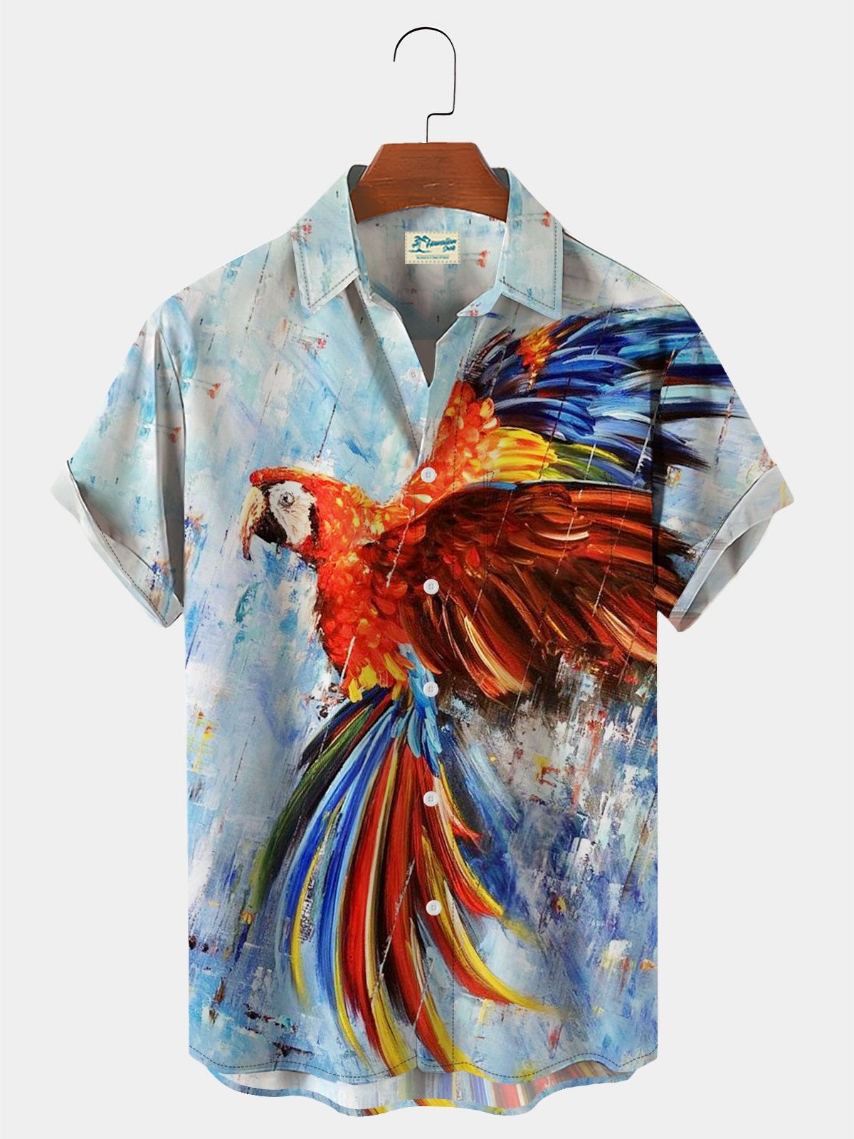 Royaura Holiday Parrot Art Hawaiian Men's Short Sleeve Shirt Wrinkle Free Shirt