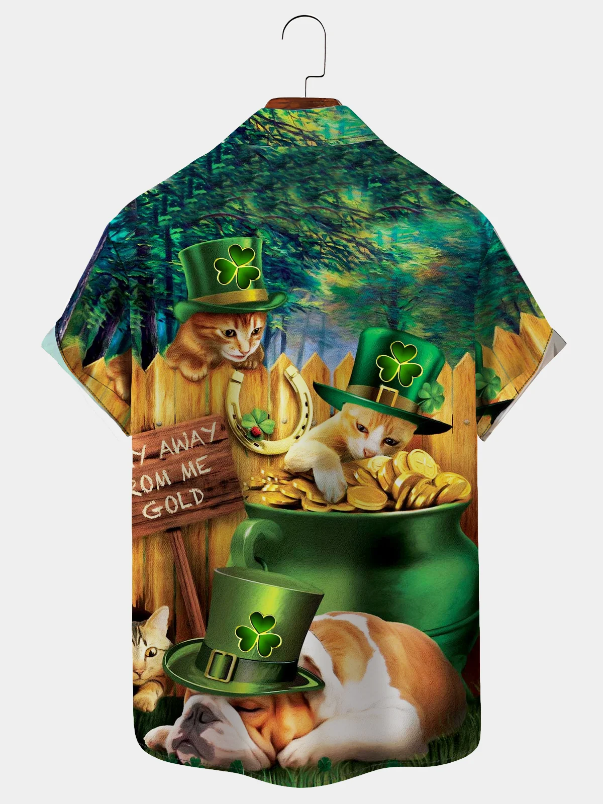 Royaura St. Patrick's Day Cat Casual Holiday Comfortable Blend Men's Oversized Short Sleeve Shirt
