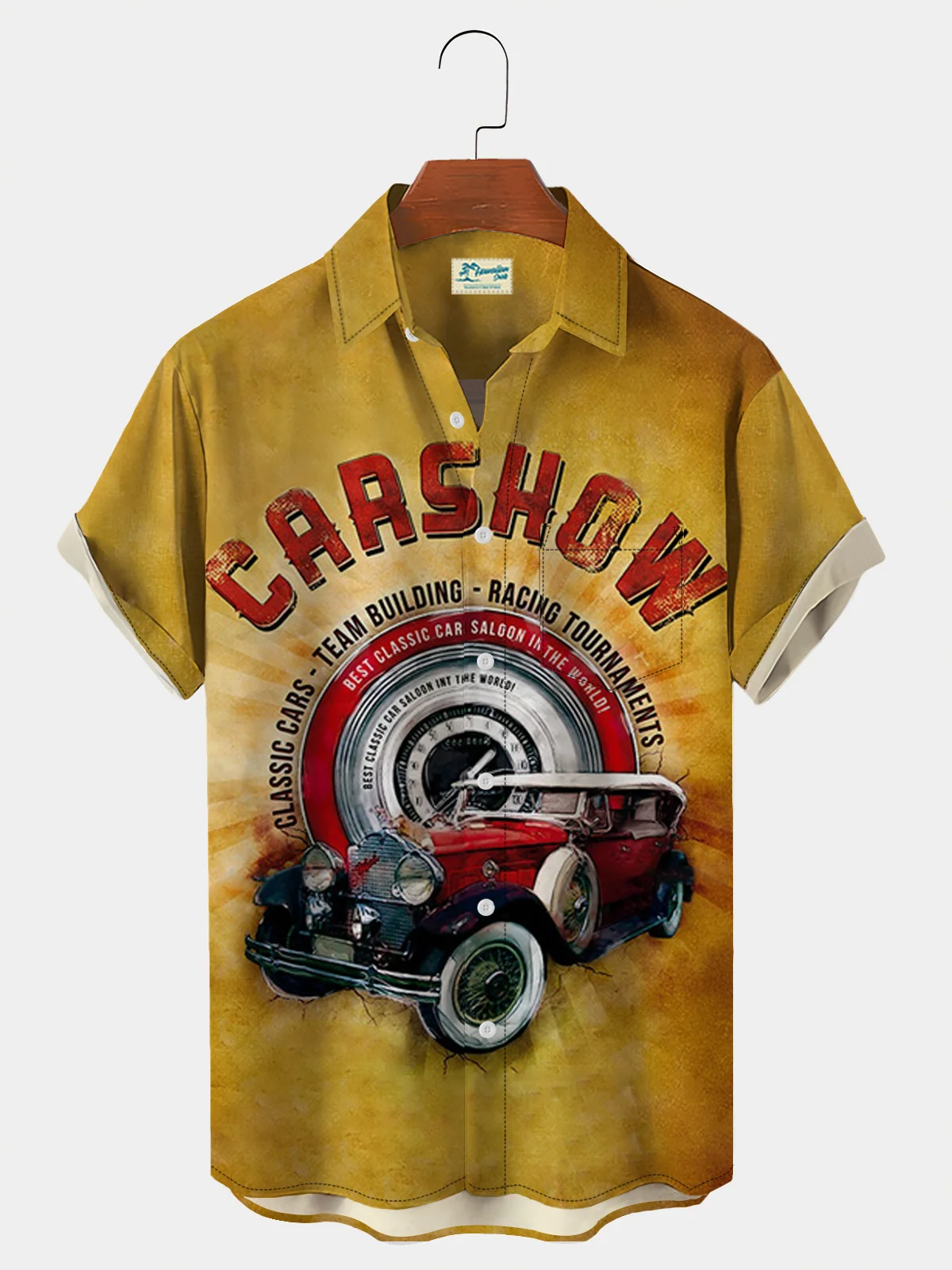 Royaura Car Graphic Men's Vintage Oversized Short Sleeve Shirt