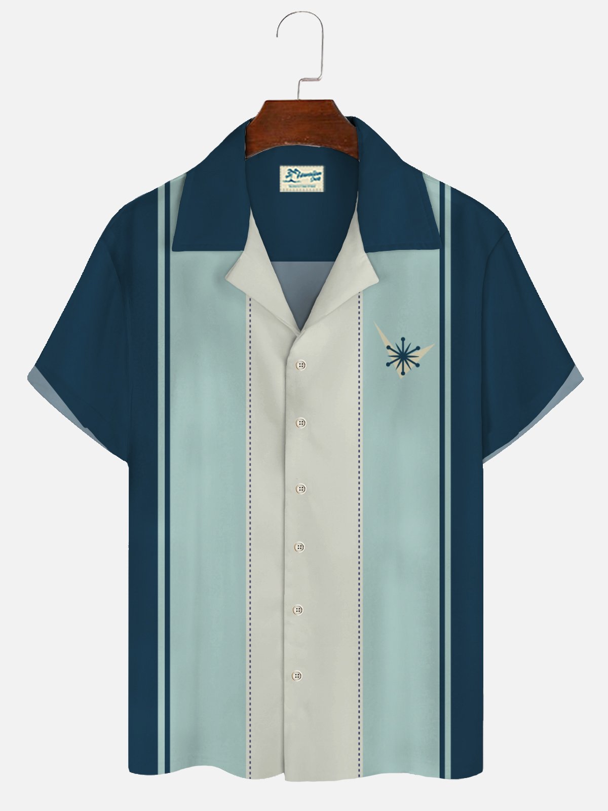 Royaura 50s Retro Bowling Shirts Geometric Art Oversized Striped Stretch Aloha Shirts