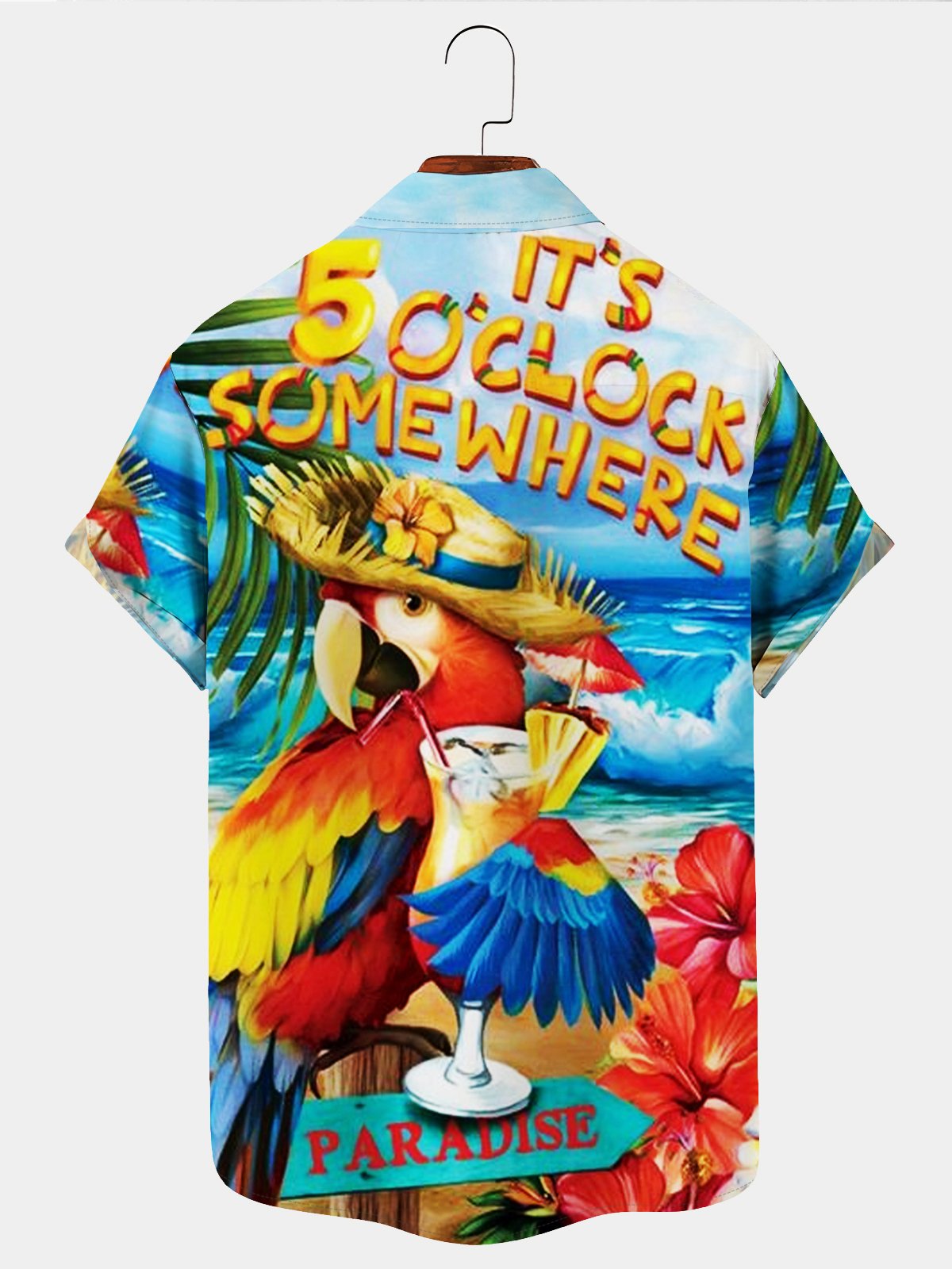 Royaura Holiday Beach Men's Hawaiian Shirts Parrot Cocktail Cartoon Stretch Oversized Aloha Shirts