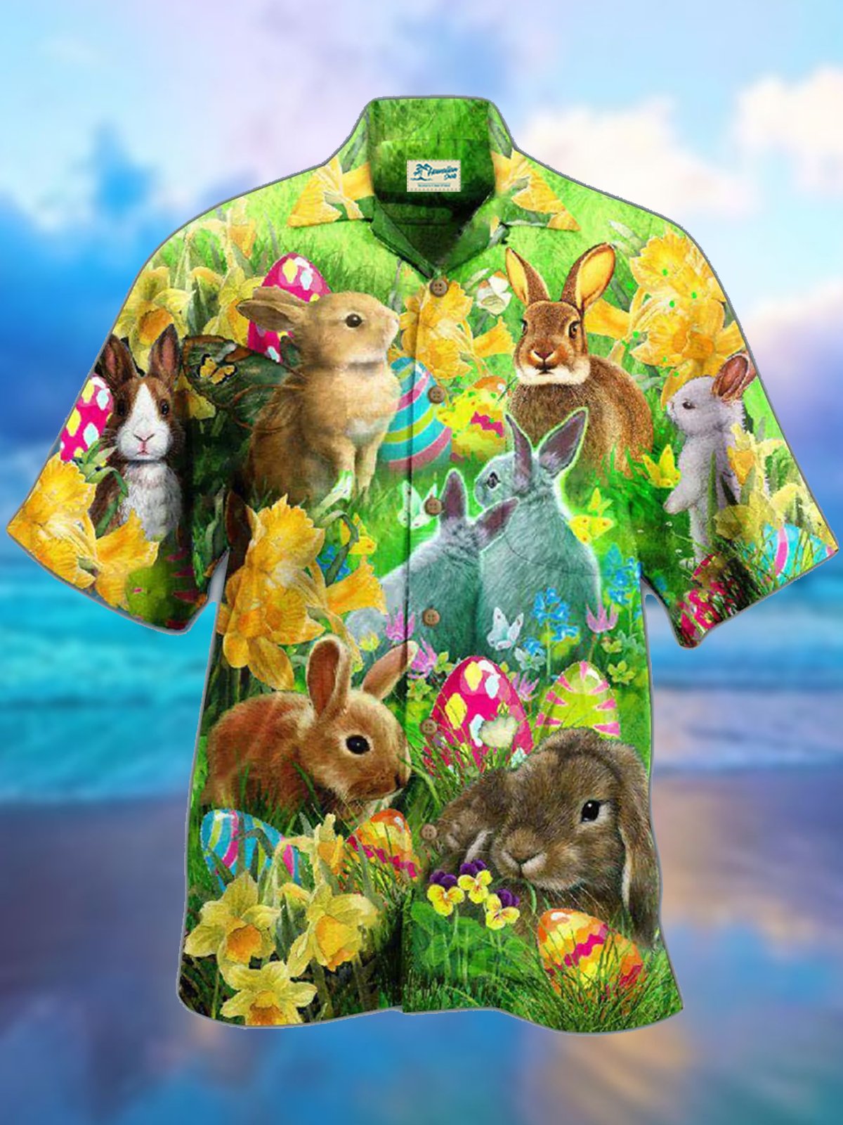 Royaura Holiday Easter Men's Hawaiian Shirts Rabbit Egg Art Oversized Floral Shirts
