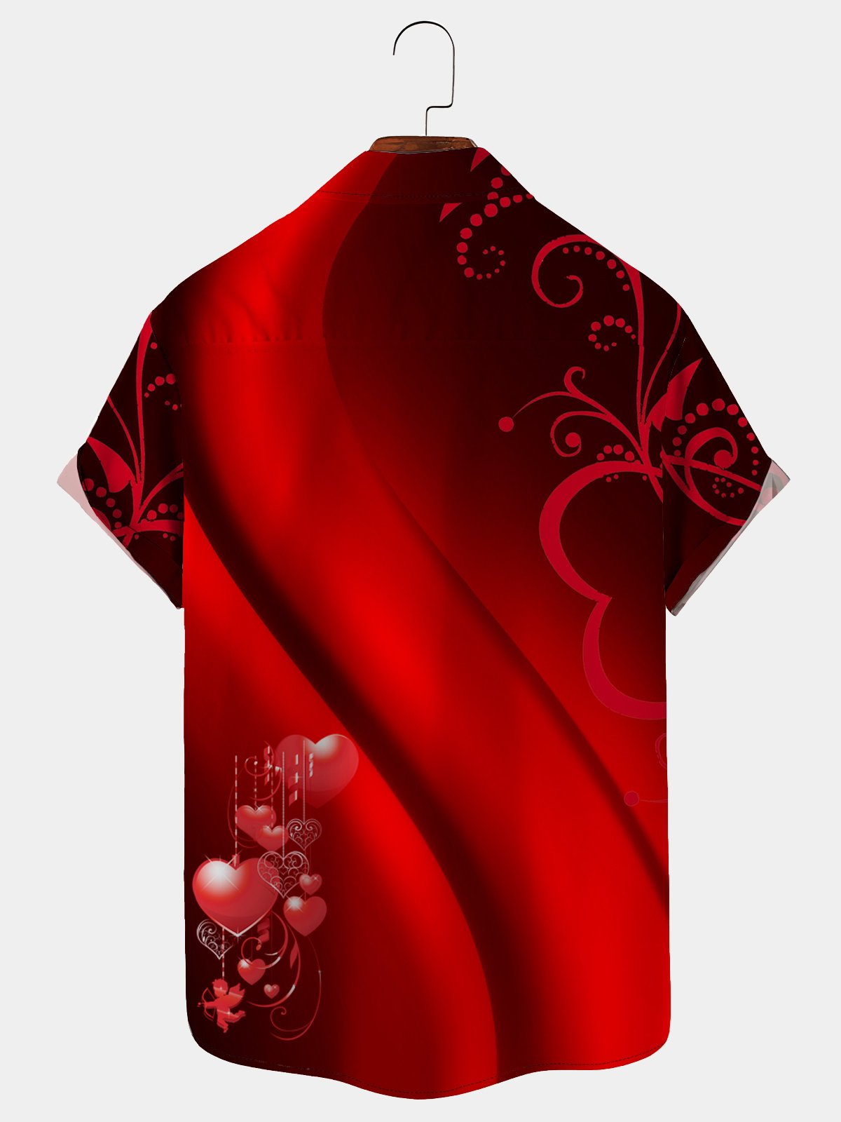 Royaura Red Valentine Heart Ombre Print Chest Pocket Shirt Oversize Holiday Shirt