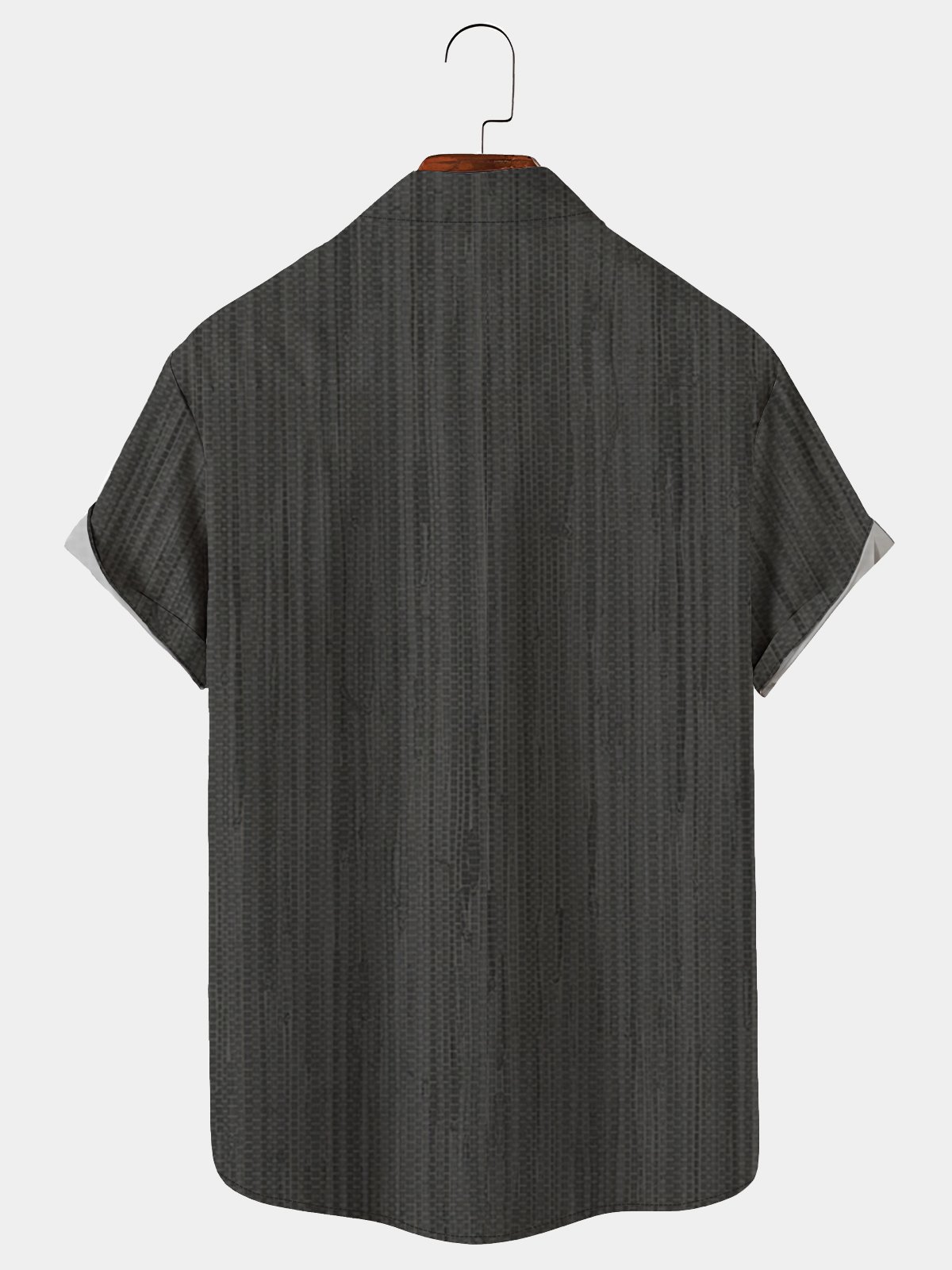 Royaura Gray Vintage Bowling Stripe Textured Printed Chest Pocket Vintage Shirt Plus Size Printed Shirt