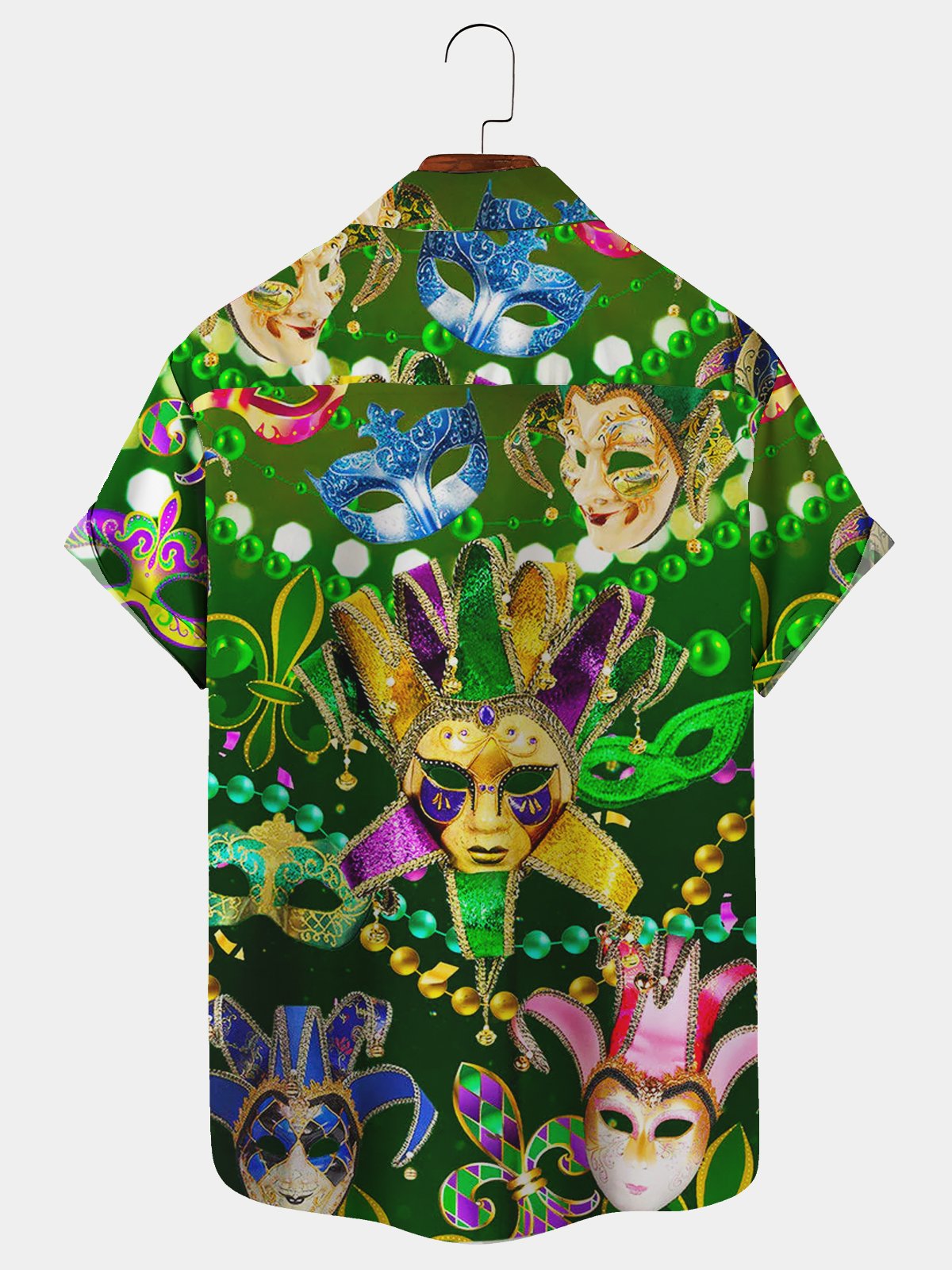 Royaura Mardi Gras Carnival Mask Chest Pocket Hawaiian Shirt Plus Size Vacation Shirt