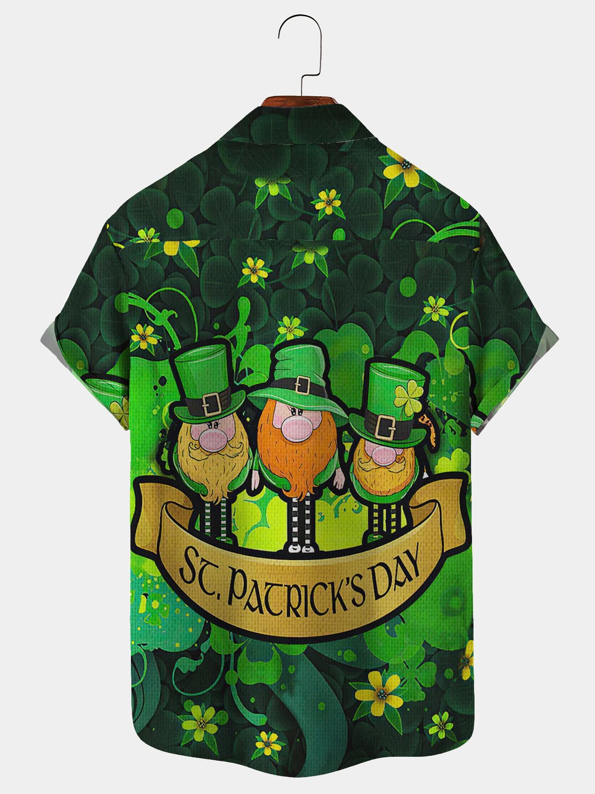 Royaura St. Patrick's Day Green Shamrock Hawaiian Shirt Plus Size Vacation Wrinkle-Free Shirt