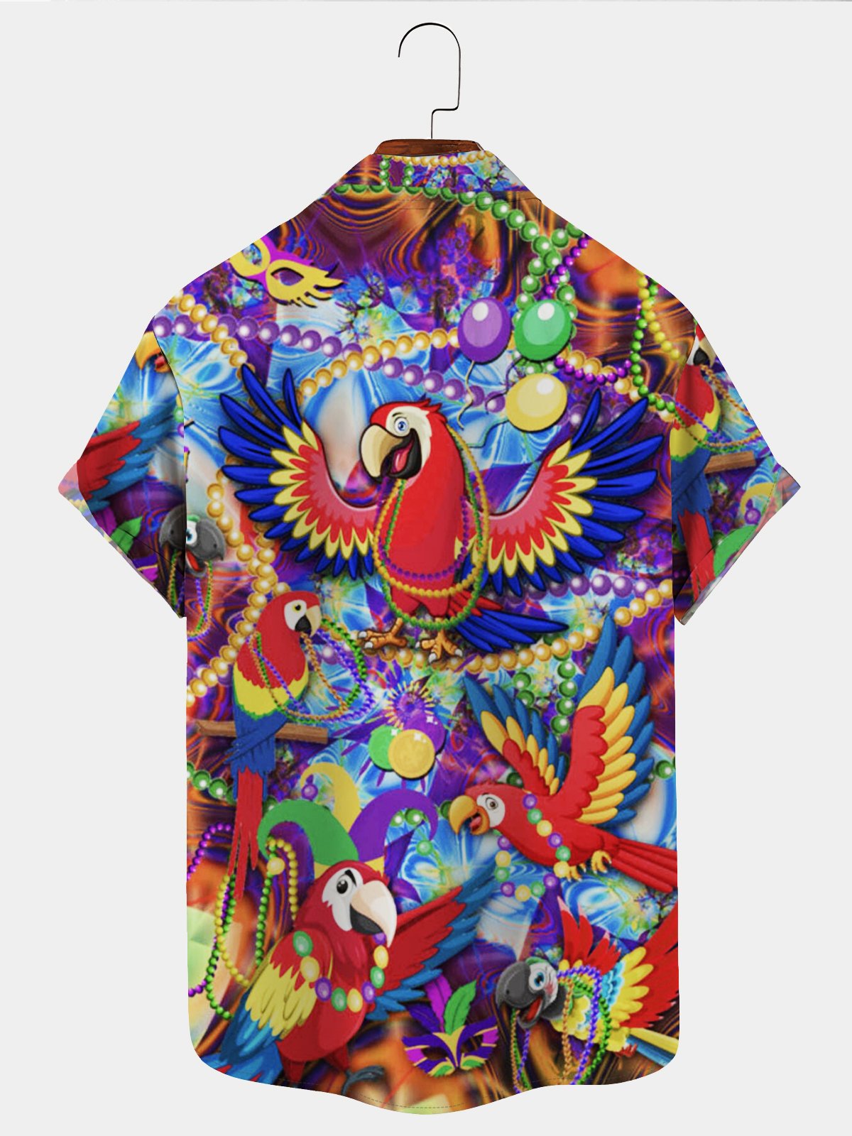 Royaura Beach Holiday Mardi Gras Men's Hawaiian Shirts Parrot Oversized Stretch Aloha Button Shirts