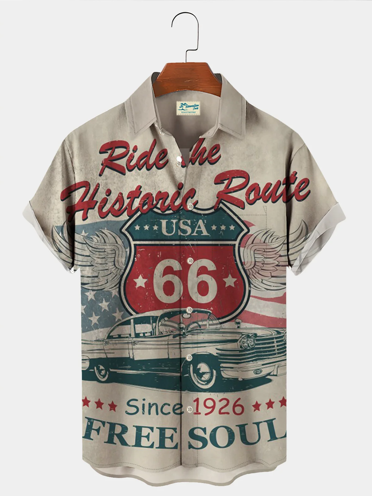 Royaura 50's Vintage Casual Route 66 Men's Hawaiian Shirt Stretch Oversized Aloha Button Shirts