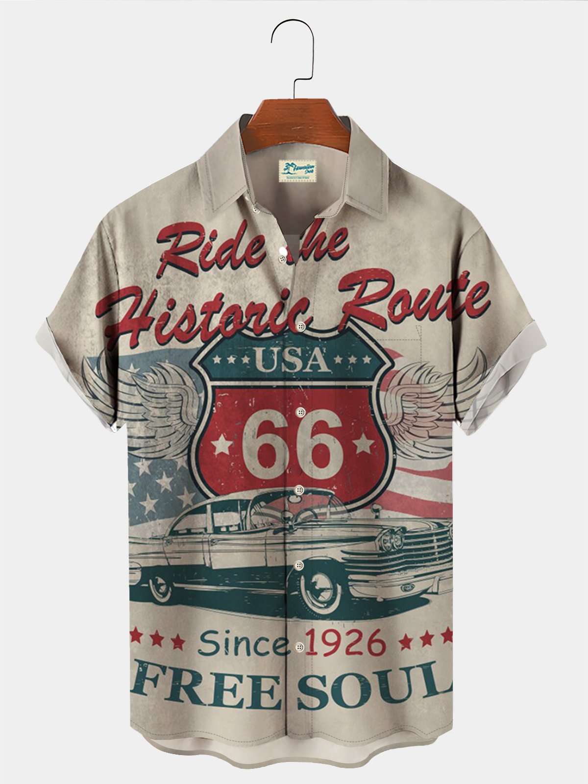 Royaura 50's Vintage Casual Route 66 Men's Hawaiian Shirt Stretch
