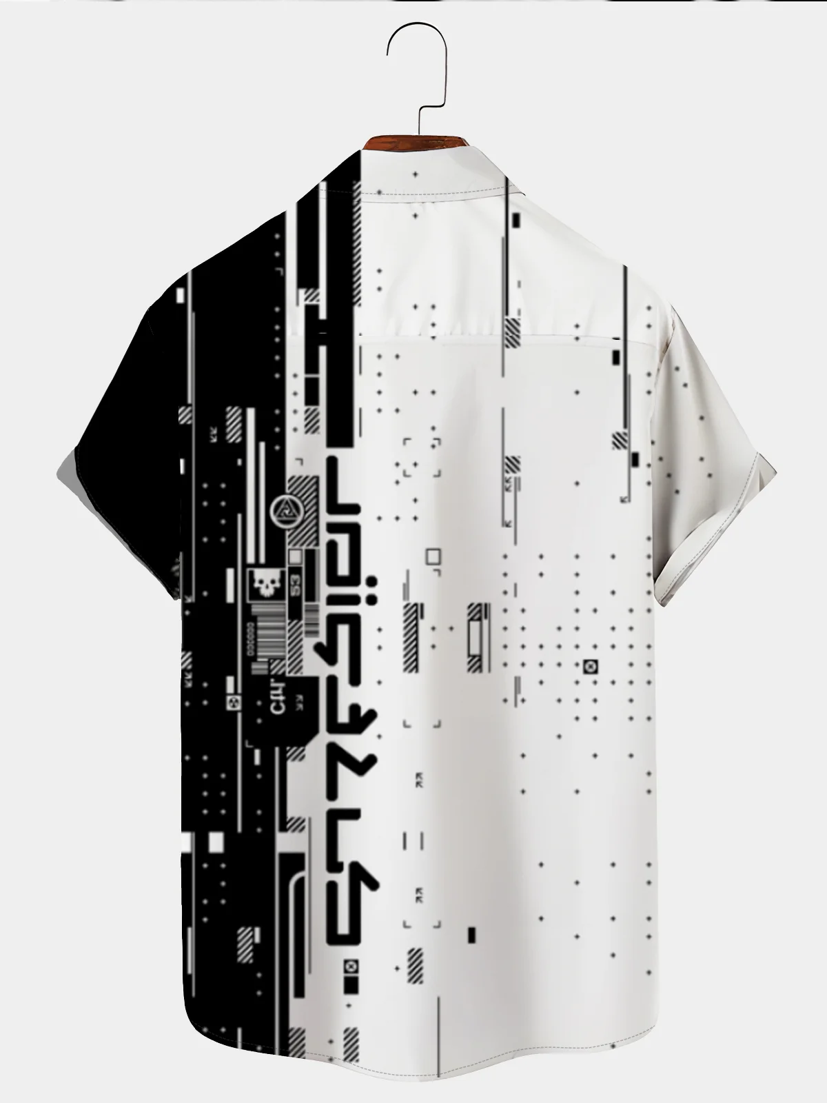 Royaura Art Geometric Dot Print Men's Chest Bag White Shirt Plus Size Casual Shirt