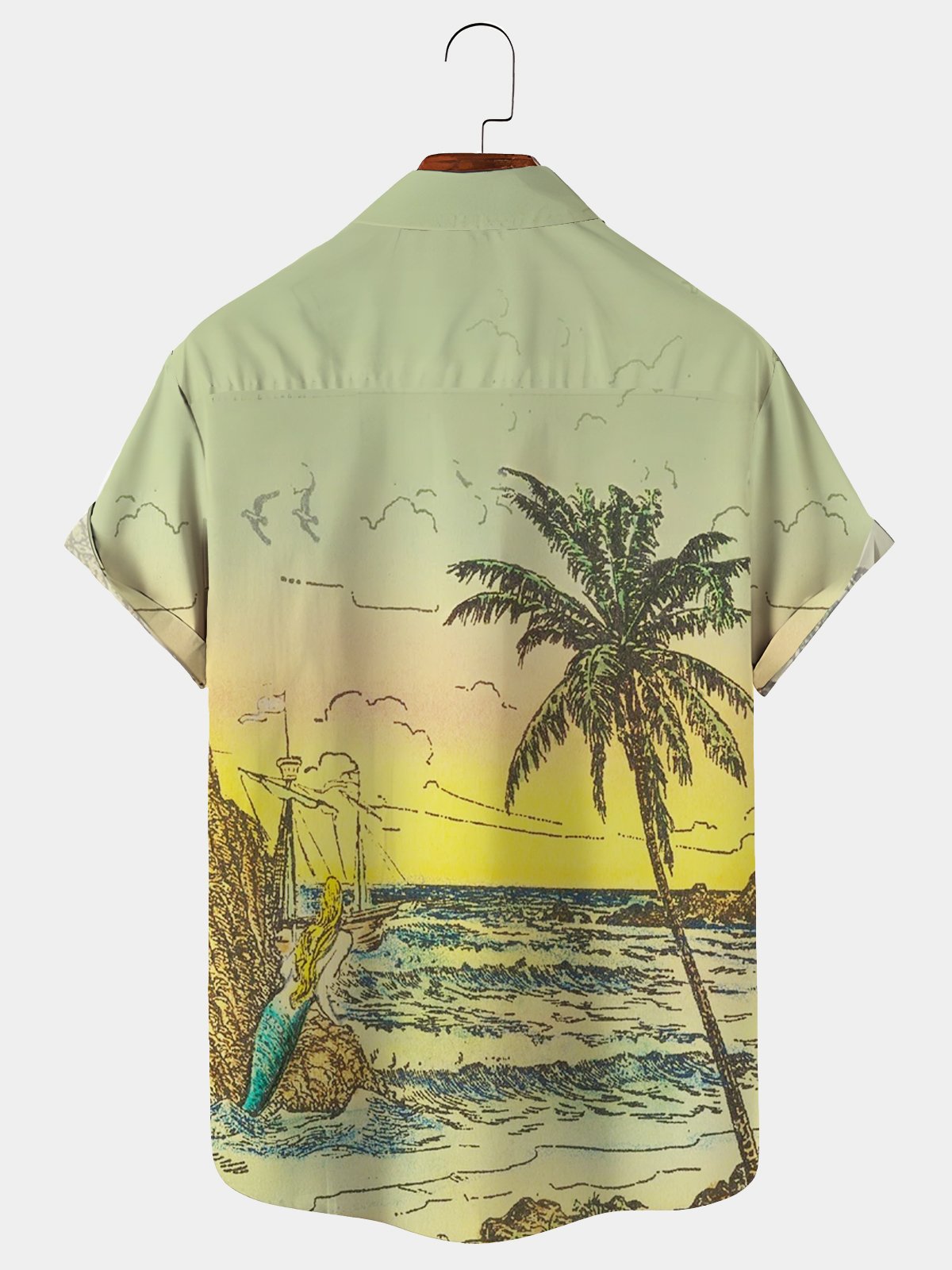 Royaura Coconut Tree Mermaid Beach Hawaiian Shirt Oversized Vacation Aloha Shirt